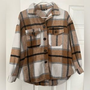 Preowned Fashion Nova Plaid Button Front Shirt Jacket Shacket Womens Size M